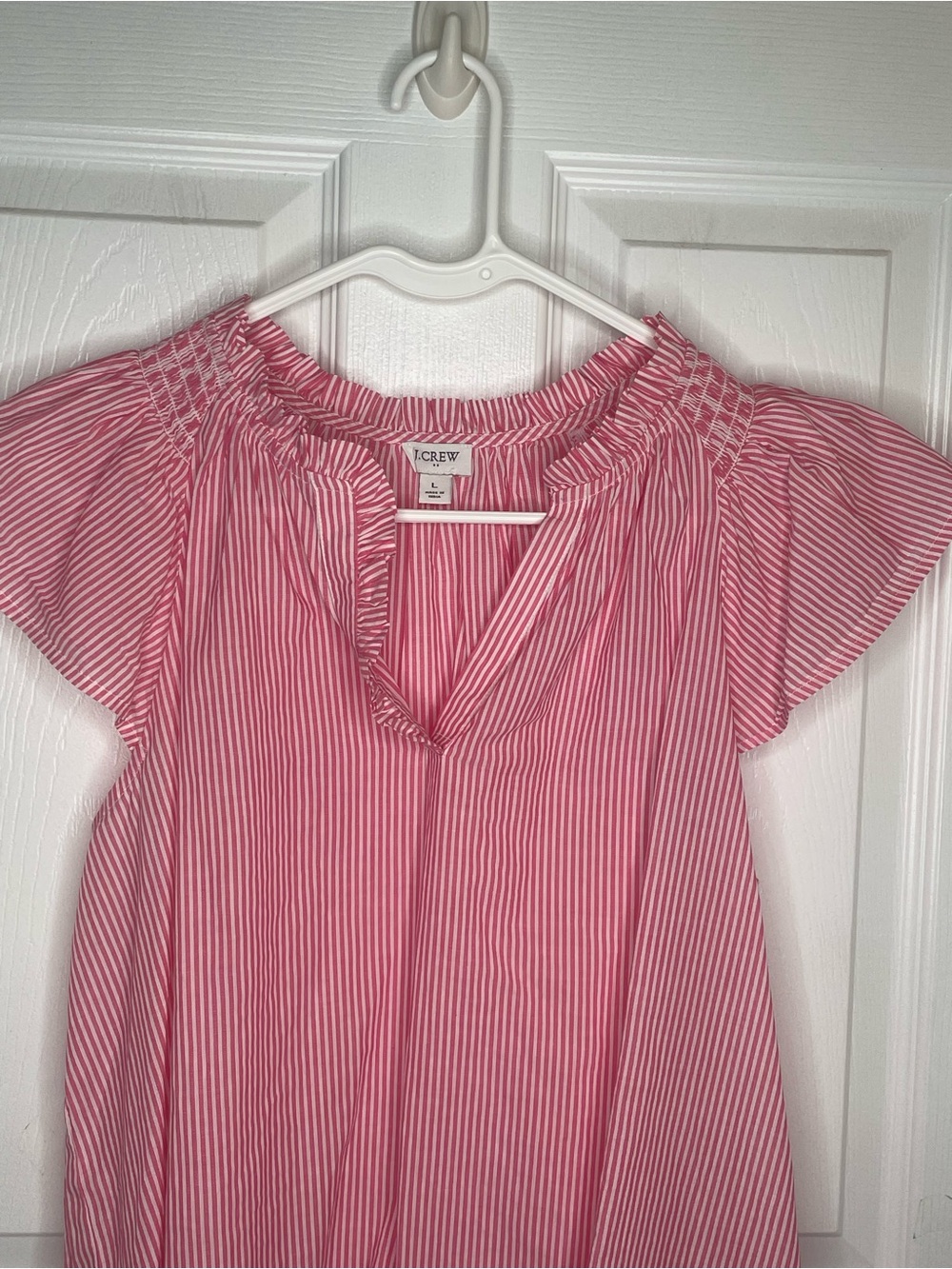 J. Crew Striped Flutter Sleeve Top CI328 Beach Coastal Vacation Pink/White L - Picture 5 of 11